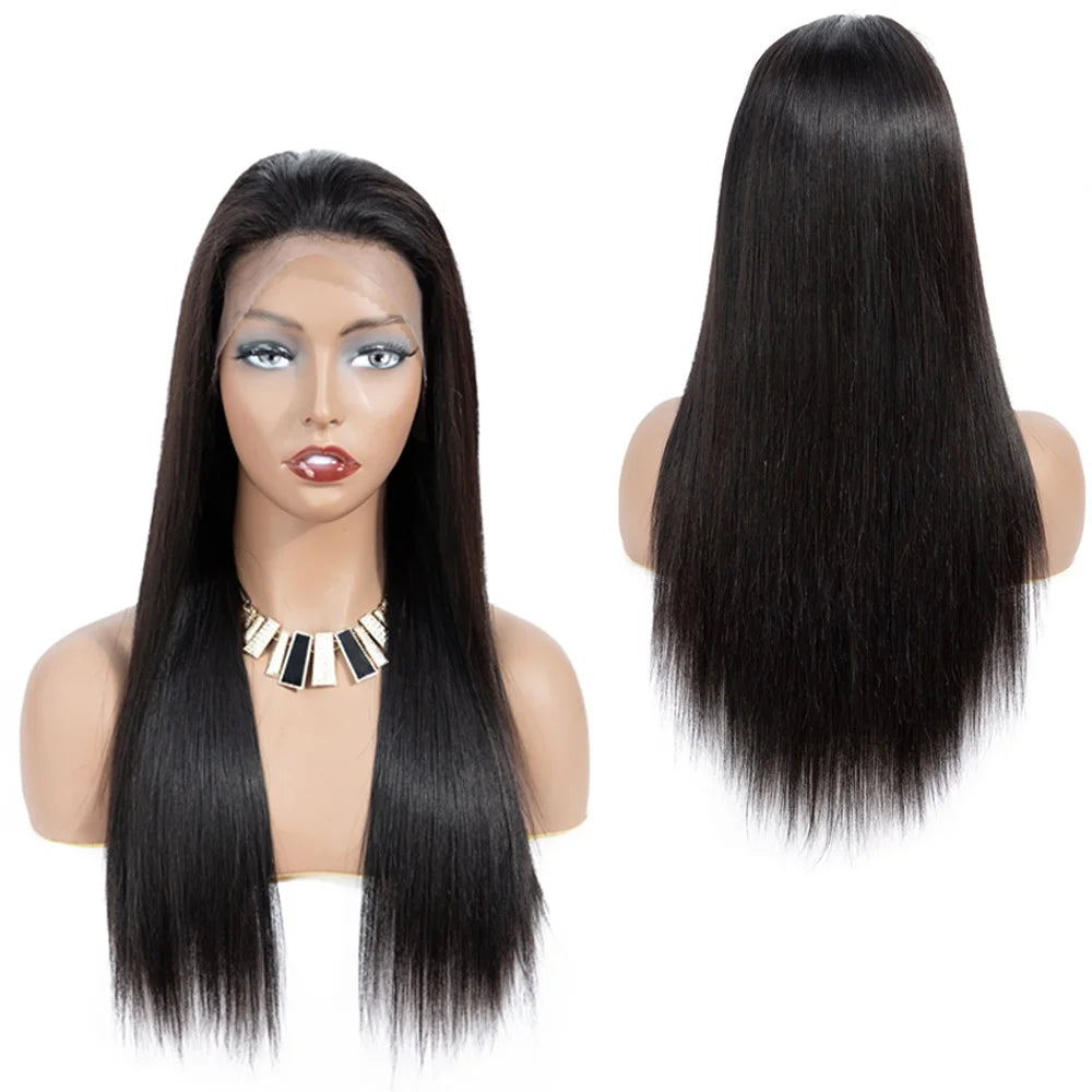 Lace Frontal Human Hair Wigs Straight 13X4 Lace Front Wigs Human Hair for Blak Women 180 Density Pre Plucked Remy Virgin Hair Natural Black Color 24 Inch