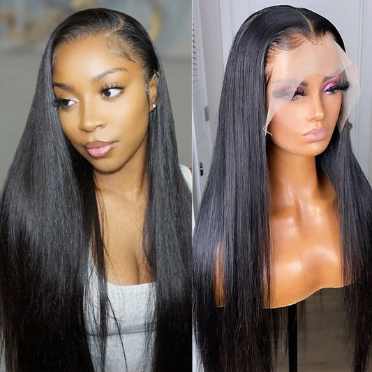 Lace Frontal Human Hair Wigs Straight 13X4 Lace Front Wigs Human Hair for Blak Women 180 Density Pre Plucked Remy Virgin Hair Natural Black Color 24 Inch