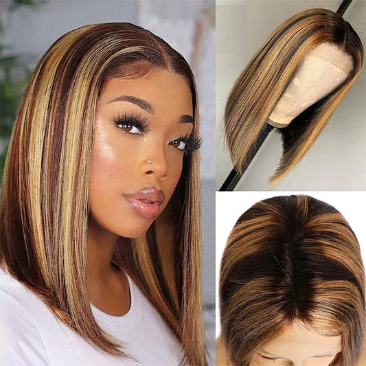 4X4 Bob Lace Front Wigs Human Hair Wigs for Black Women with Baby Hair Straight Bob Wigs Pre Plucked Brazilian Human Hair Wigs Lace Front 150% Density 10 In