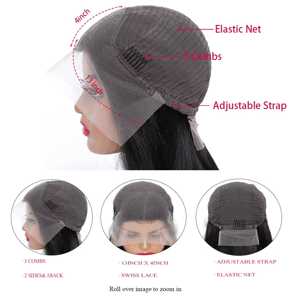 Lace Frontal Human Hair Wigs Straight 13X4 Lace Front Wigs Human Hair for Blak Women 180 Density Pre Plucked Remy Virgin Hair Natural Black Color 24 Inch