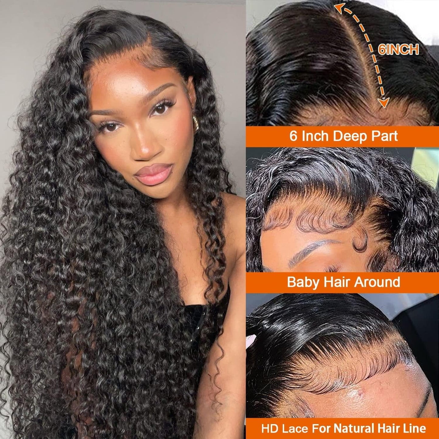 13X6 Lace Front Kinky Curly Wig 100% Human Hair Lace Front Wigs Transparent 13*6 Lace Frontal Human Hair Wigs for Women 180% Density 16Inches