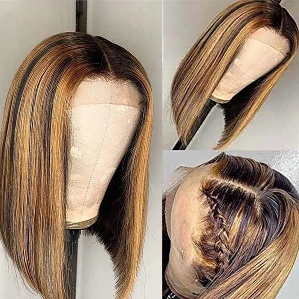 4X4 Bob Lace Front Wigs Human Hair Wigs for Black Women with Baby Hair Straight Bob Wigs Pre Plucked Brazilian Human Hair Wigs Lace Front 150% Density 10 In
