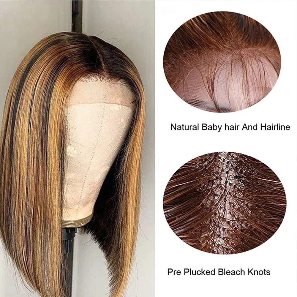 4X4 Bob Lace Front Wigs Human Hair Wigs for Black Women with Baby Hair Straight Bob Wigs Pre Plucked Brazilian Human Hair Wigs Lace Front 150% Density 10 In