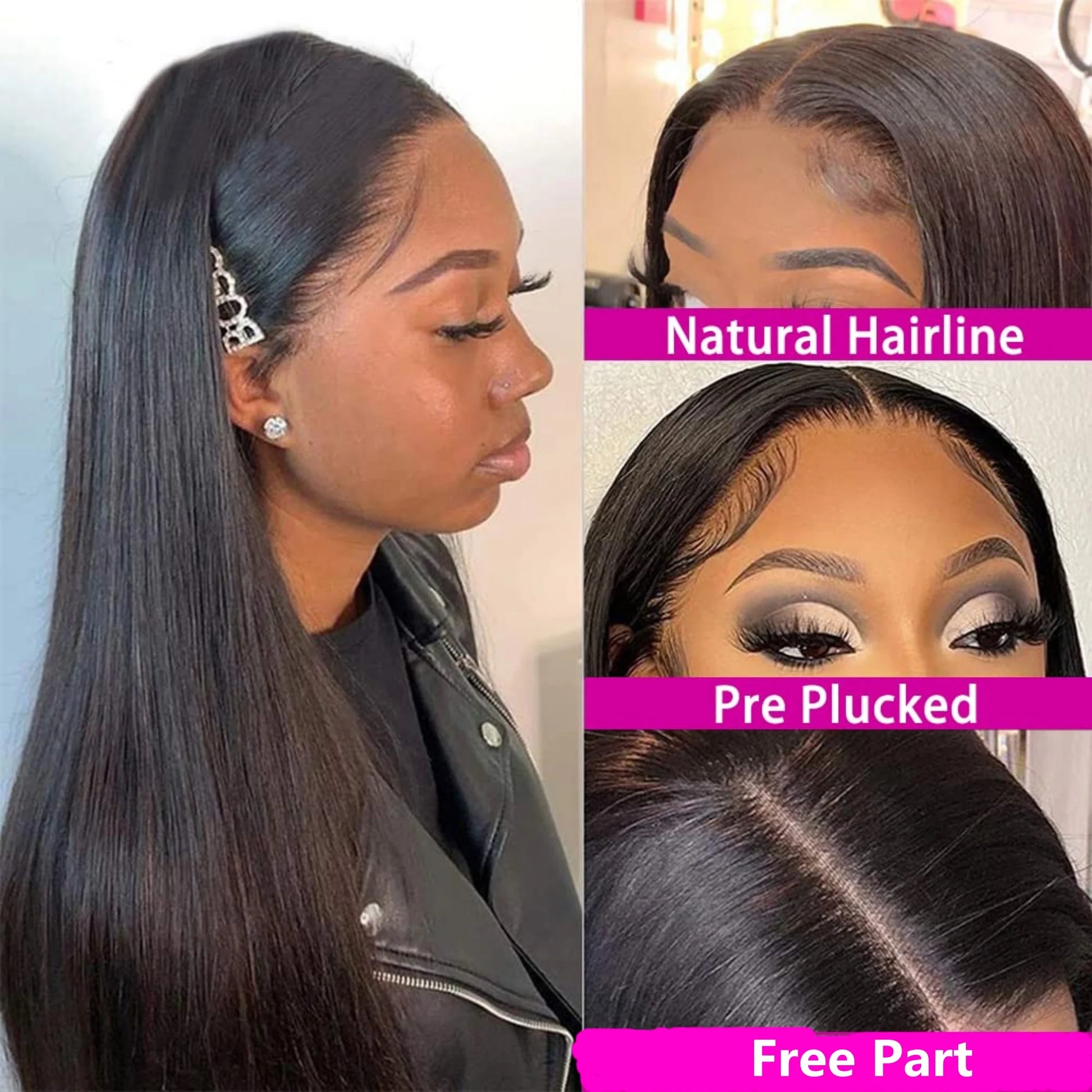 Lace Frontal Human Hair Wigs Straight 13X4 Lace Front Wigs Human Hair for Blak Women 180 Density Pre Plucked Remy Virgin Hair Natural Black Color 24 Inch