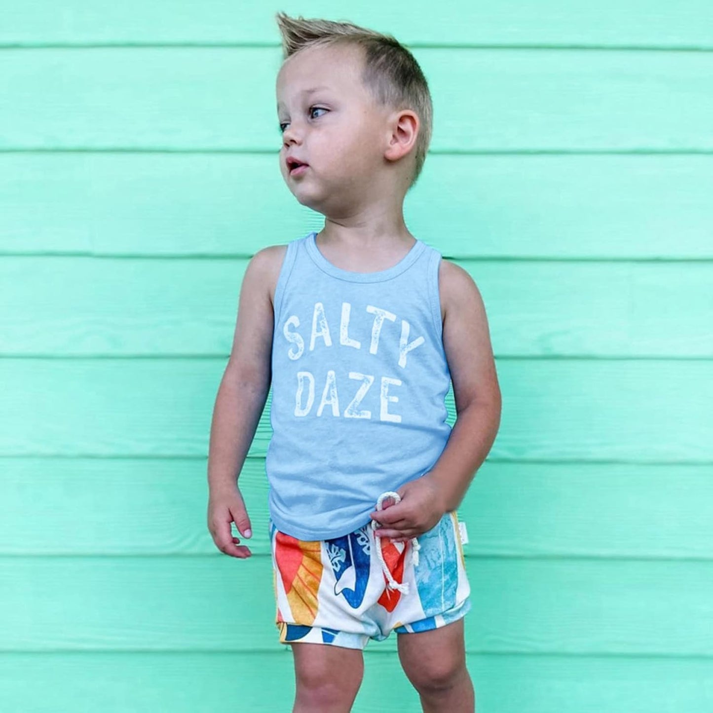 Little Toddler Kids Baby Boys Outfits Summer Sleeveless Letter Print Vest Tops Hawaii Shorts 2Pcs Clothes Sets (Light Blue, 2 Years)