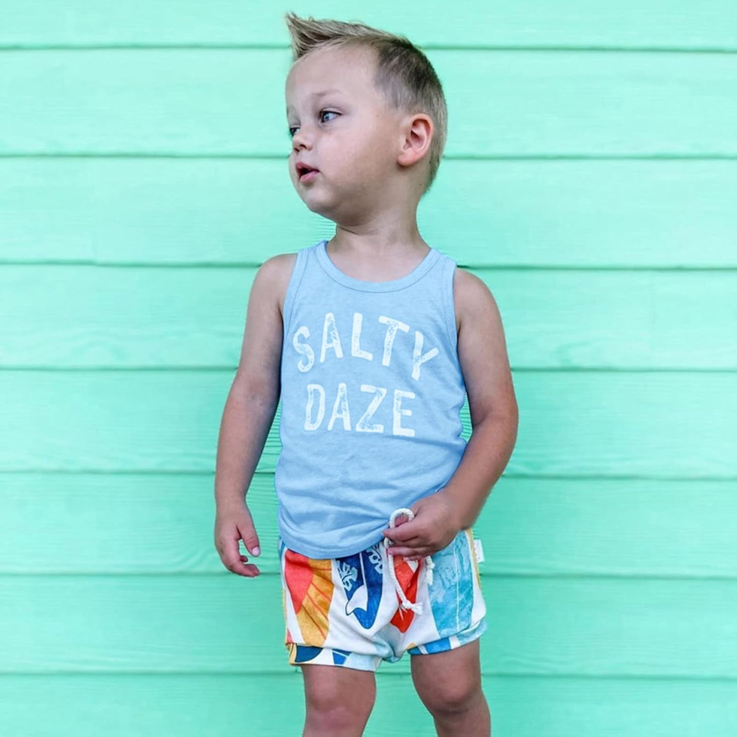 Little Toddler Kids Baby Boys Outfits Summer Sleeveless Letter Print Vest Tops Hawaii Shorts 2Pcs Clothes Sets (Light Blue, 2 Years)