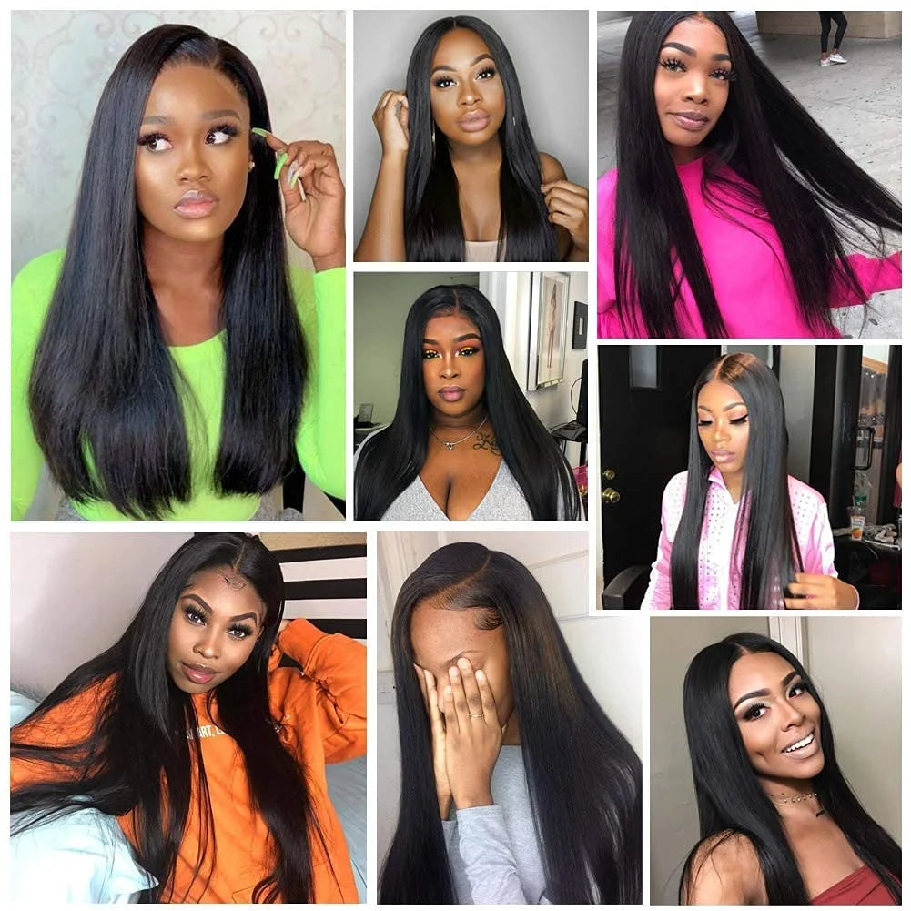 Lace Frontal Human Hair Wigs Straight 13X4 Lace Front Wigs Human Hair for Blak Women 180 Density Pre Plucked Remy Virgin Hair Natural Black Color 24 Inch