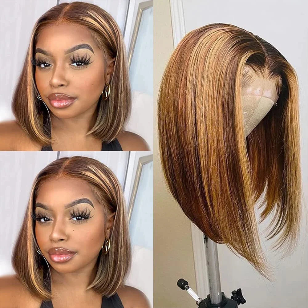 4X4 Bob Lace Front Wigs Human Hair Wigs for Black Women with Baby Hair Straight Bob Wigs Pre Plucked Brazilian Human Hair Wigs Lace Front 150% Density 10 In
