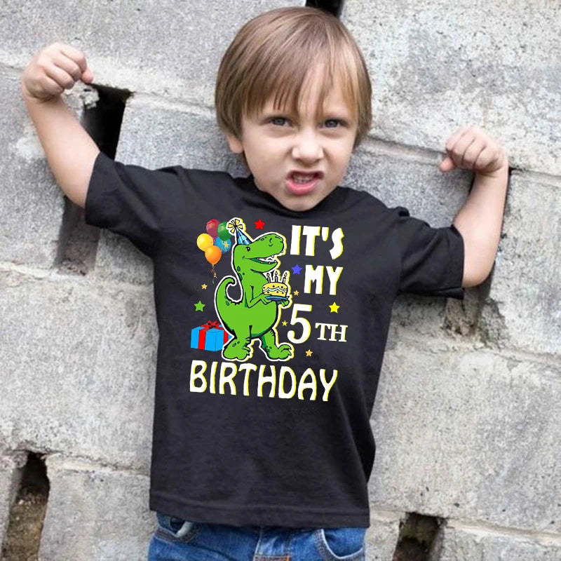 Boy Dinosaur Birthday Cartoon Tshirt Birthday Number 1 2 3 4 5 6 7 8 Kids Clothes Happy Dino Tees Tops Cute Party Boy Girl Gifts