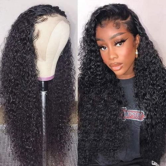 13X6 Lace Front Kinky Curly Wig 100% Human Hair Lace Front Wigs Transparent 13*6 Lace Frontal Human Hair Wigs for Women 180% Density 16Inches