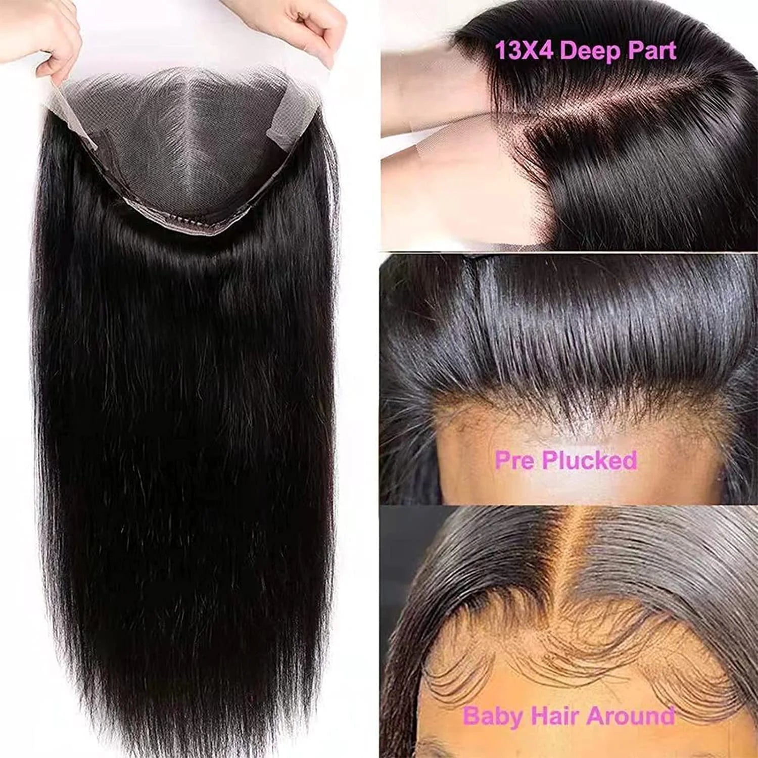 Lace Frontal Human Hair Wigs Straight 13X4 Lace Front Wigs Human Hair for Blak Women 180 Density Pre Plucked Remy Virgin Hair Natural Black Color 24 Inch