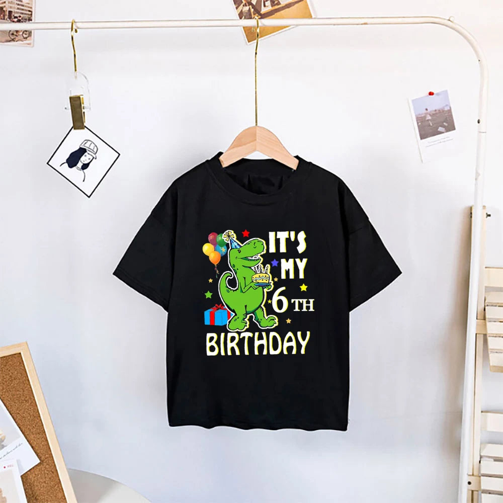 Boy Dinosaur Birthday Cartoon Tshirt Birthday Number 1 2 3 4 5 6 7 8 Kids Clothes Happy Dino Tees Tops Cute Party Boy Girl Gifts