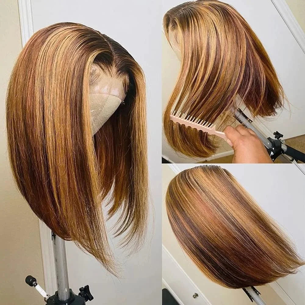 4X4 Bob Lace Front Wigs Human Hair Wigs for Black Women with Baby Hair Straight Bob Wigs Pre Plucked Brazilian Human Hair Wigs Lace Front 150% Density 10 In