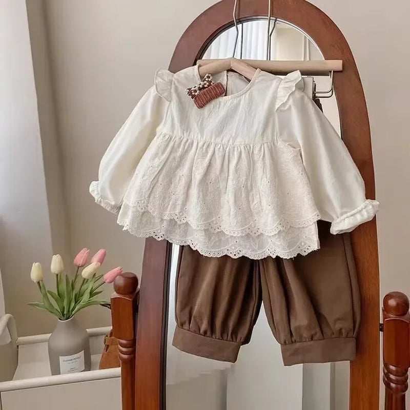 Children'S Clothing Sets Yellow Bubble Sleeve Floral Shirt +Jeans 2Pcs Kids Clothes Girls Kids Boutique Clothes for 2 to 7 Years